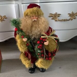 Christmas Fantasy Wonderland Collection Vintage Santa Figure holding wreath